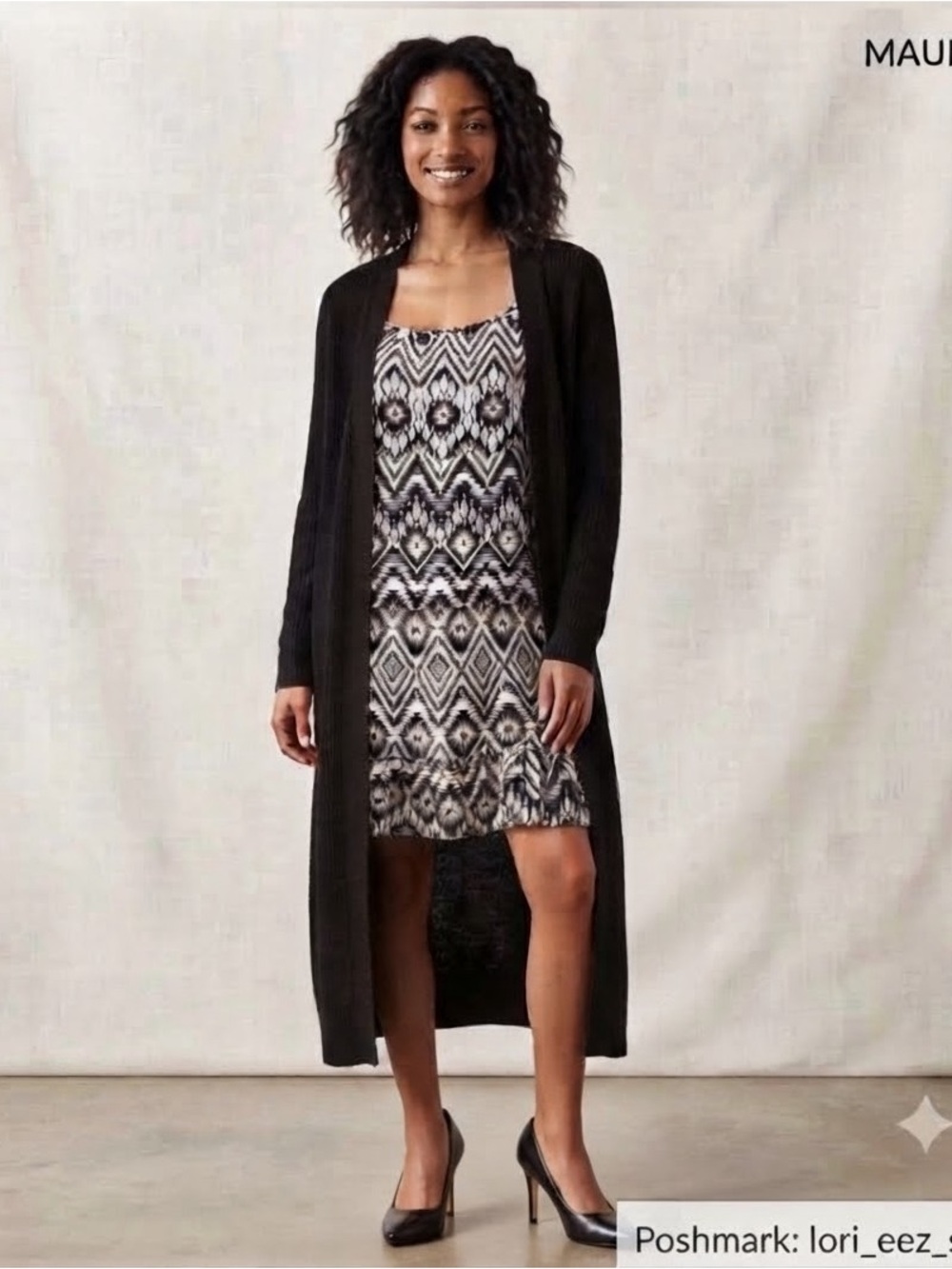 Maurices Black and White Geometric Midi Slip Dress